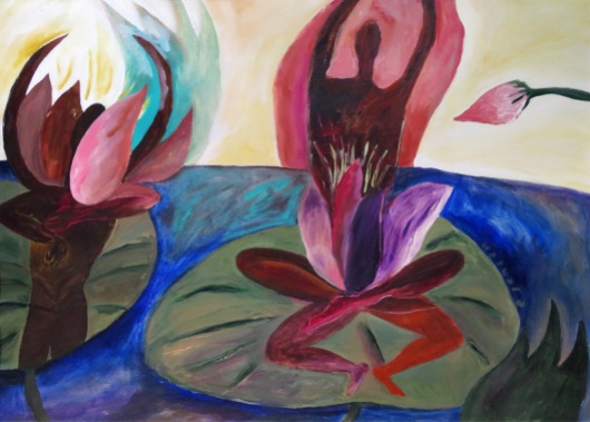 Pink Lotus Meditation Painting on Paper