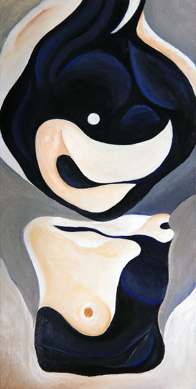 Killer Whale Flint Painting, 12" x 24", Acrylic on wood cradle