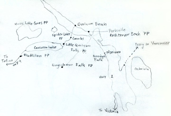 Map of all around Nanaimo in my sketch book